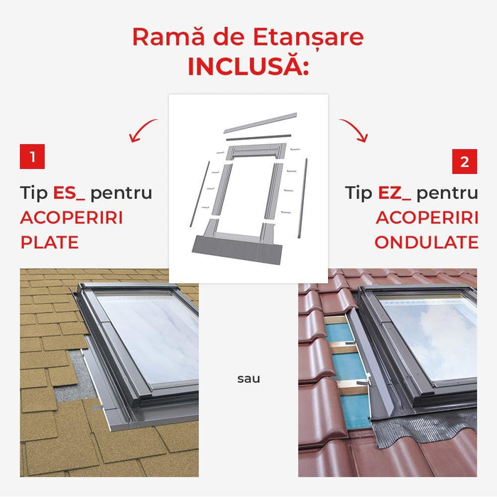 Fereastră de Mansardă evacuare fum FAKRO FSR P1 cu Ramă de Etanșare, rama